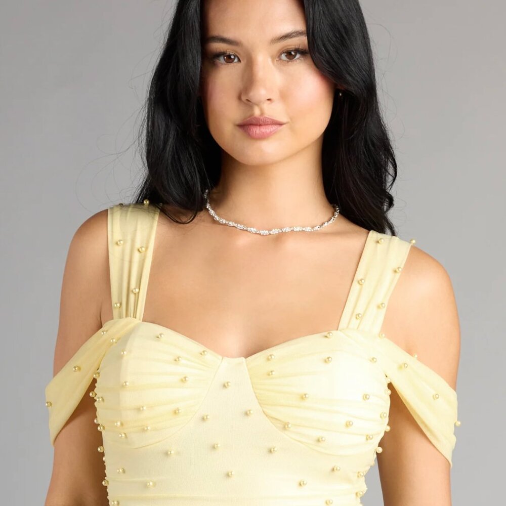 Windsor Breathtaking Impression Faux Pearl Bodycon Mini Dress — Size L — New - Picture 5 of 7